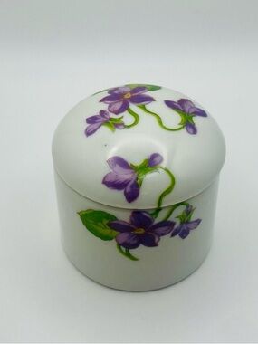 Vintage Ceramic Trinket Jar with Violet Floral Design